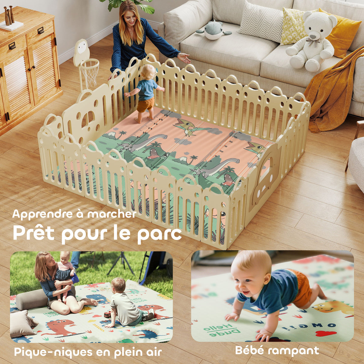 Tapis de jeu pour enfant bebe, tapis d'éveil bébé pliable épais réversible en mousse, 196 x 176 x 1,5 cm, multicolore