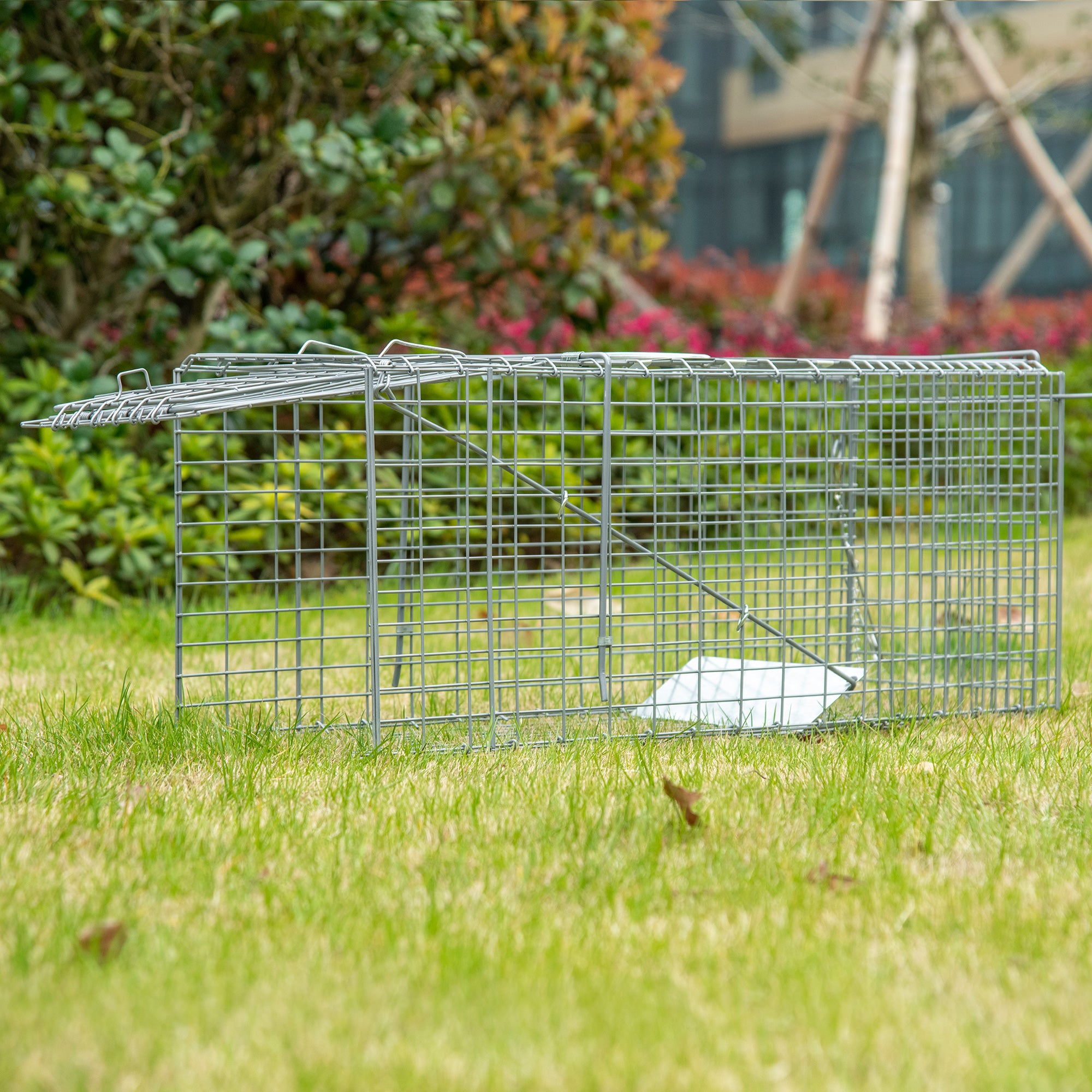Piège cage de capture pliante pour petits animaux type rats et souris - 2 portes poignée 81 x 26 x 34,5 cm acier gris