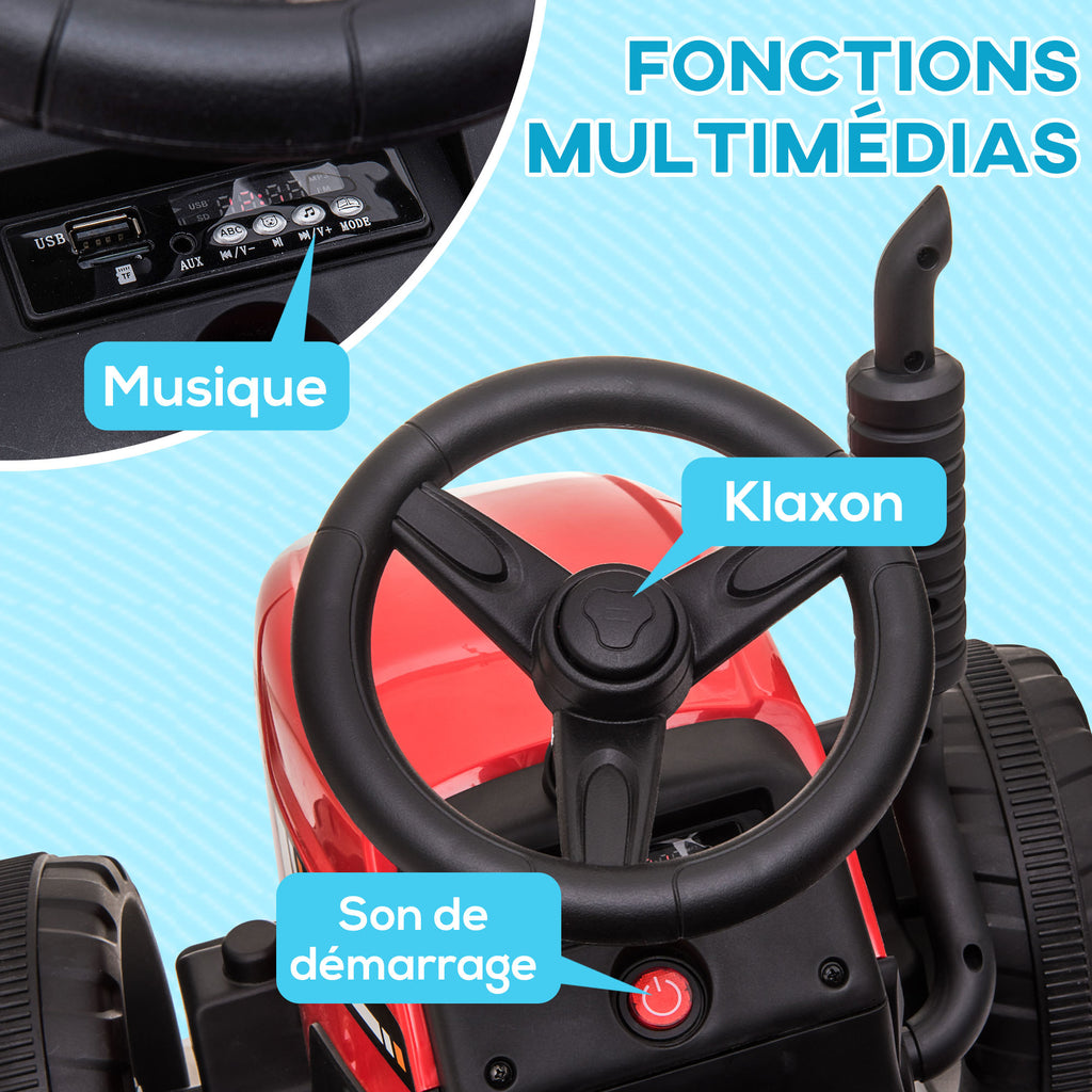 Tracteur électrique avec remorque amovible, pour enfants de 3 à 6 ans avec télécommande MP3 musique affichage lumières