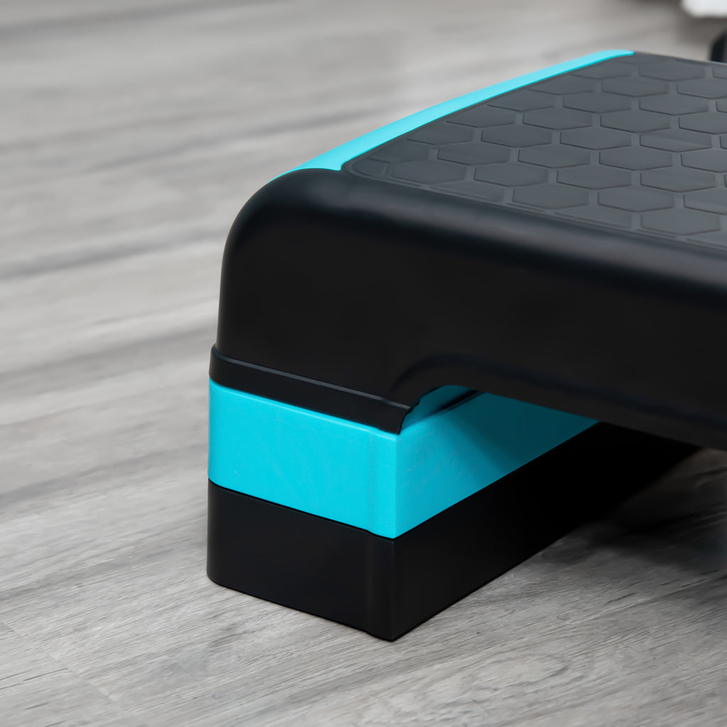Stepper aérobic fitness hauteur réglable 3 niveaux surface antidérapante 78 x 28 x 20 cm noir et bleu