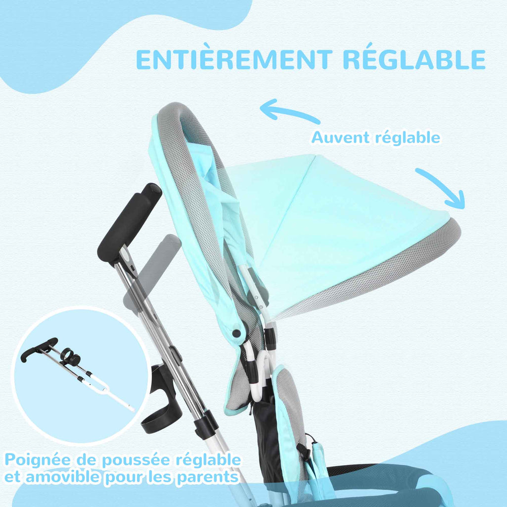 Tricycle 6 en 1 pour enfants, auvent, ceinture de sécurité 5 points, rangement, repose-pieds, frein, 1-5 ans, vert