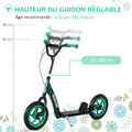 Trottinette patinette scooter enfant grandes roues de 6 à 12 ans hauteur réglable frein arrière béquille vert