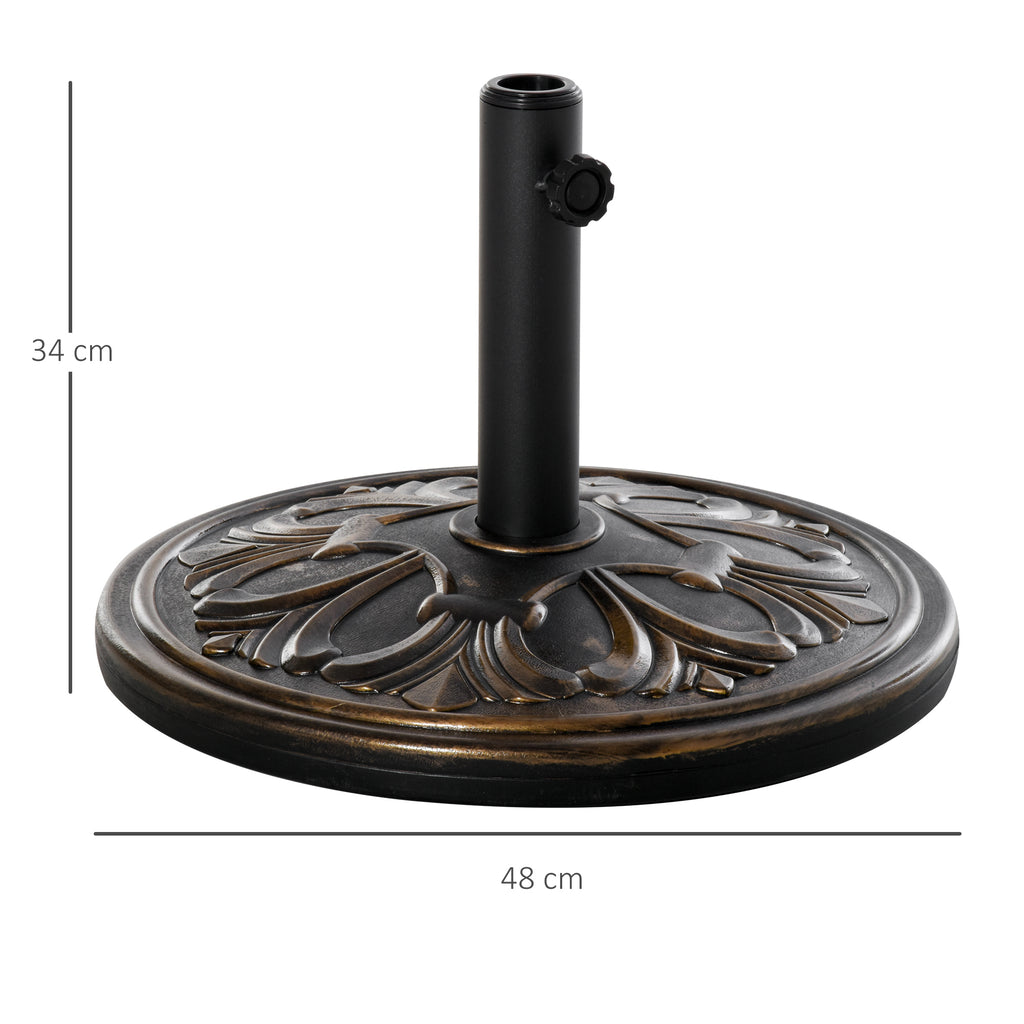 Pied de parasol rond base de lestage Ø 48 x 34H cm ciment HDPE motif fleurs de lys poids net 13 Kg noir doré