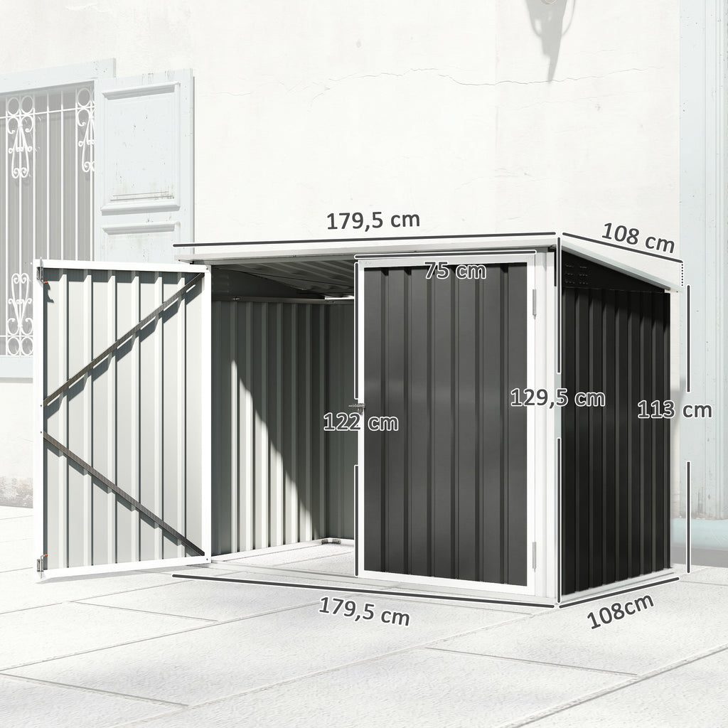 Cache Poubelle Double Abri de Jardin 2 Poubelles de 240L Couvercle Lié par Chaînes Vérins à Gaz 179,5x108x129,5cm Gris