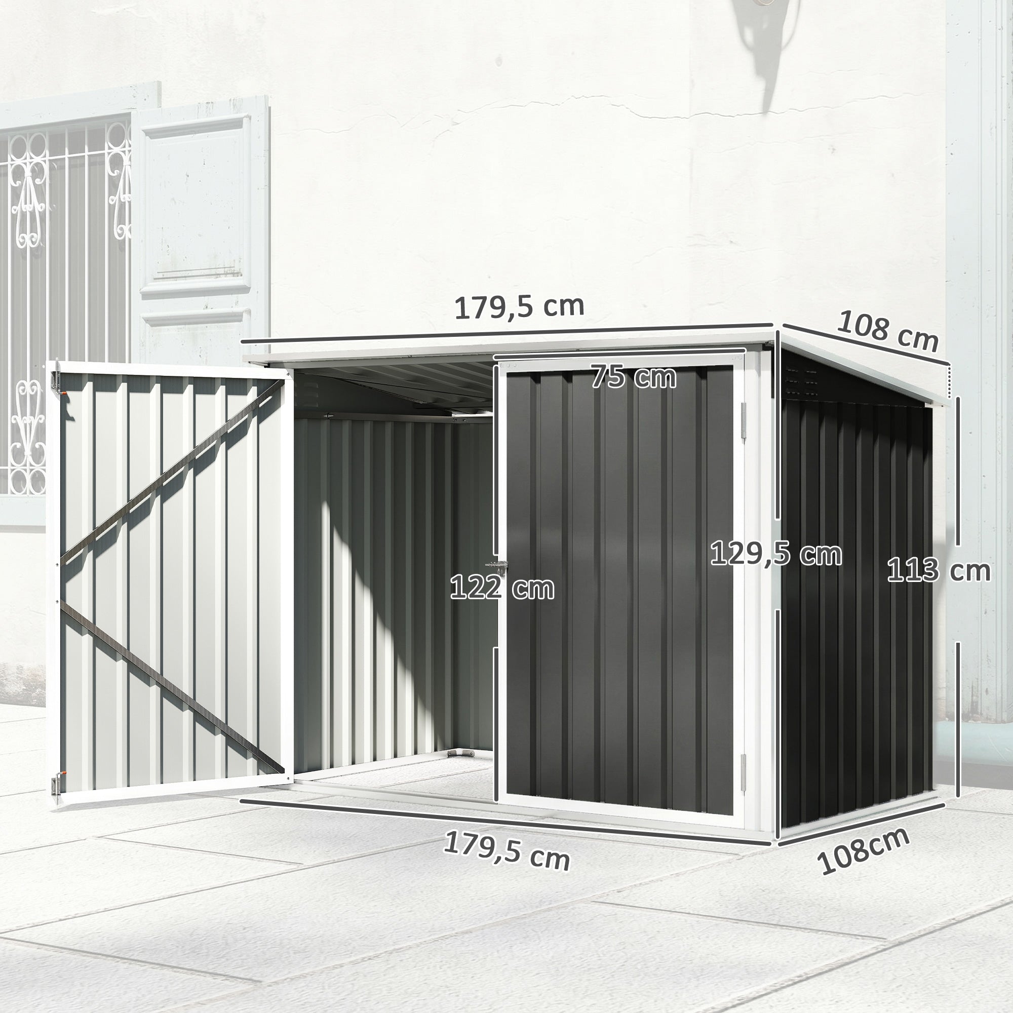 Cache Poubelle Double Abri de Jardin 2 Poubelles de 240L Couvercle Lié par Chaînes Vérins à Gaz 179,5x108x129,5cm Gris