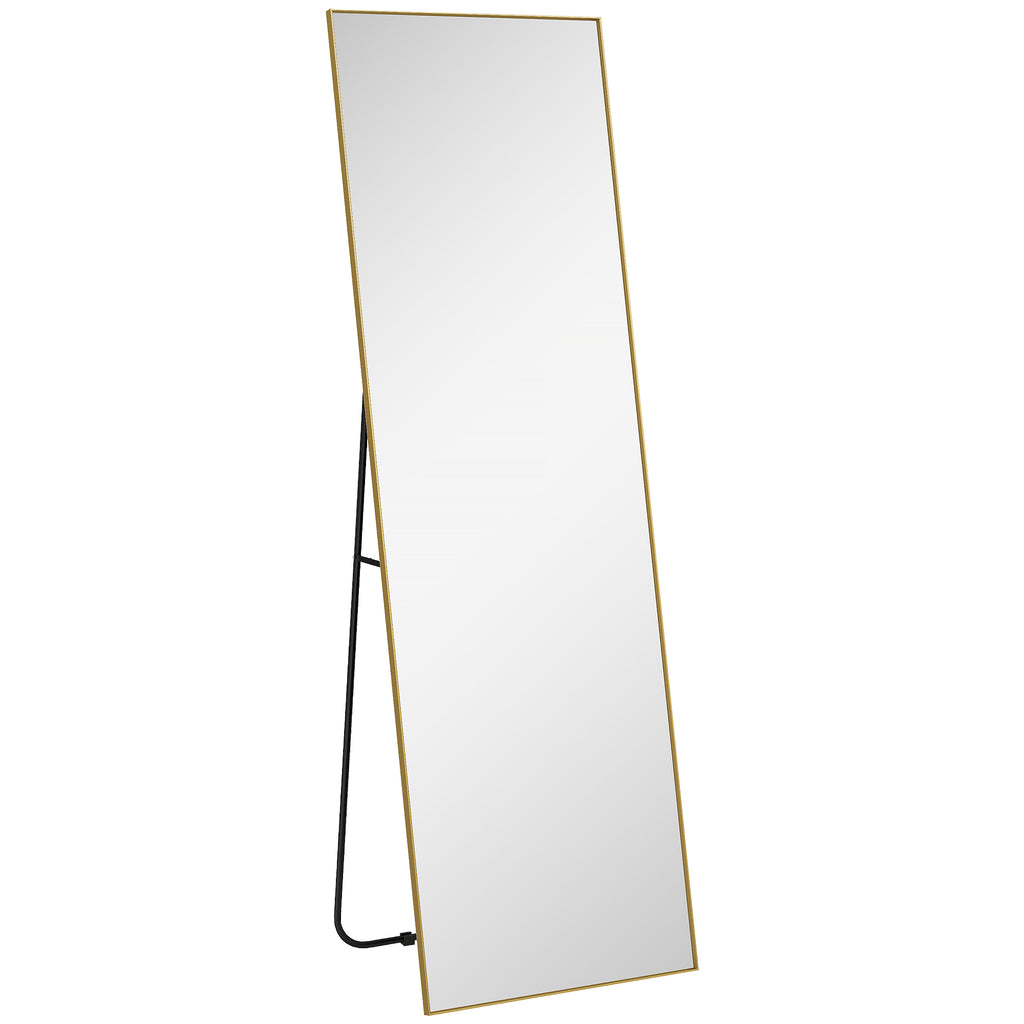 Grand miroir pleine longueur rectangulaire, 50 x 160 cm, miroir sur pied, mural ou pocé contre mur, doré