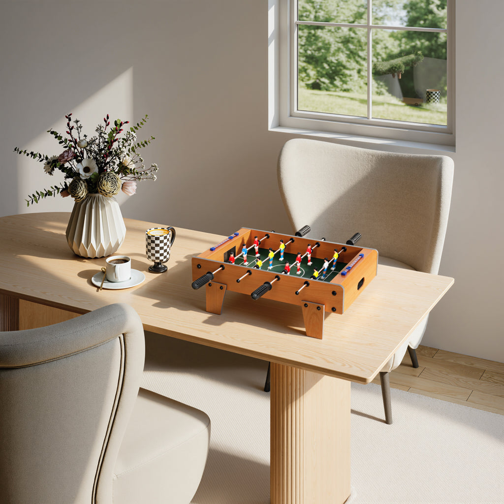 Mini Babyfoot Jeu de Table Baby-Foot Panneaux de Score et 2 Balles 50,6x50,5x18cm Finition Bois Naturel