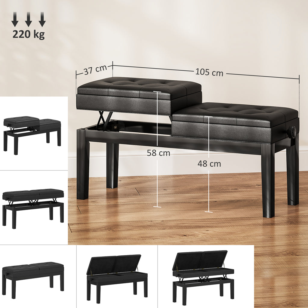 Banc de piano réglable en hauteur, tabouret de piano avec rangement, banquette pour clavier capitonné, noir