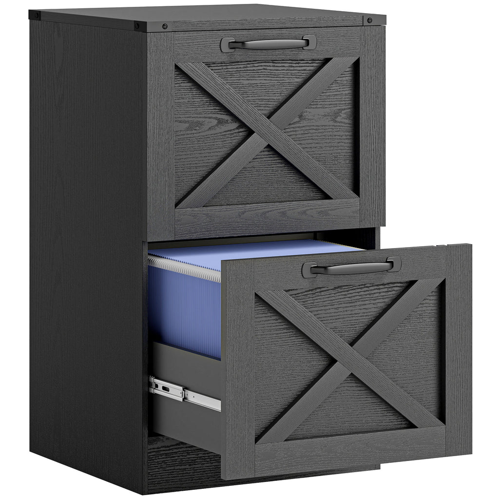 Caisson de Bureau avec 2 Tiroirs, Dossiers Suspendus pour Formats Lettre/A4, Style Rustique, 40x40x71cm, Noir
