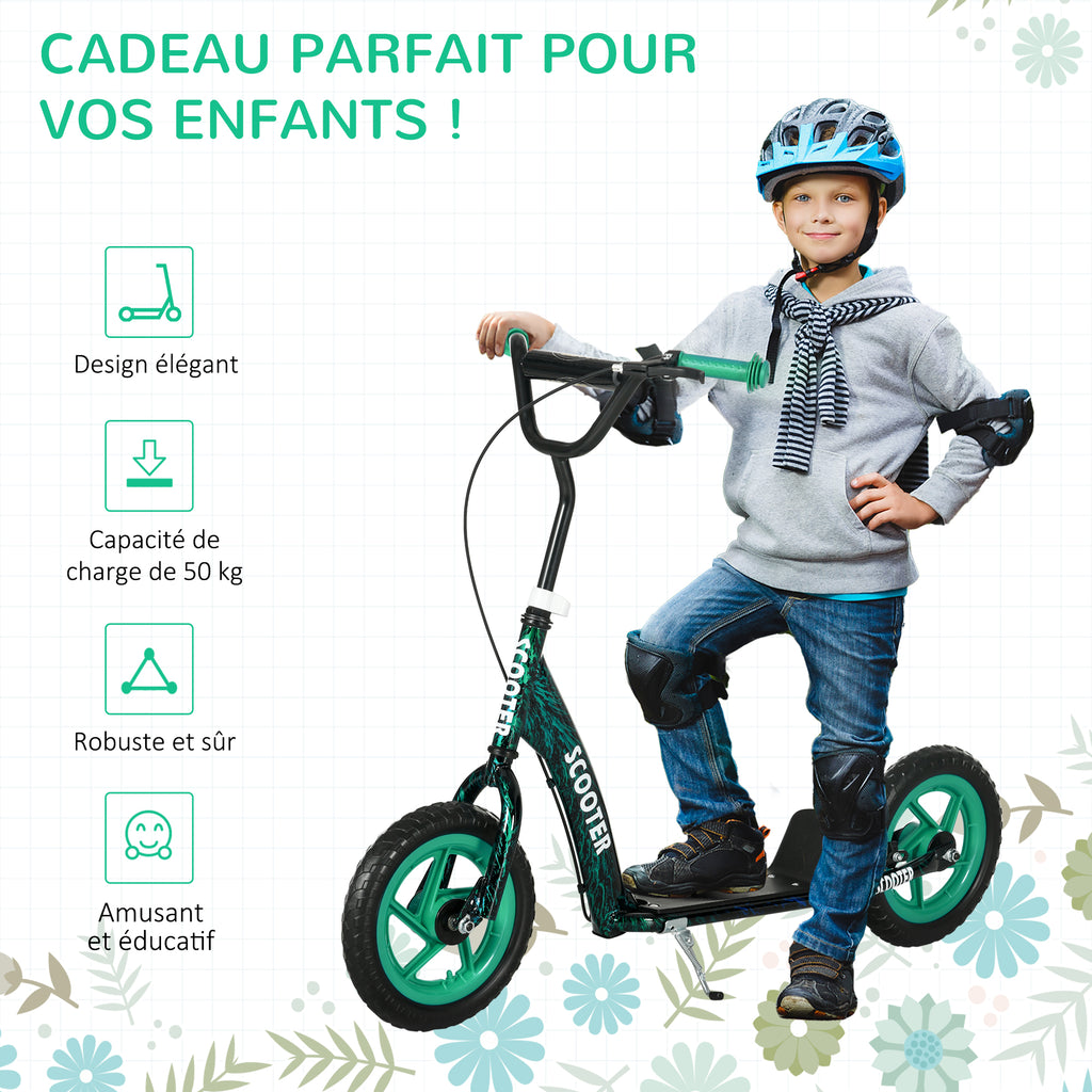 Trottinette patinette scooter enfant grandes roues de 6 à 12 ans hauteur réglable frein arrière béquille vert
