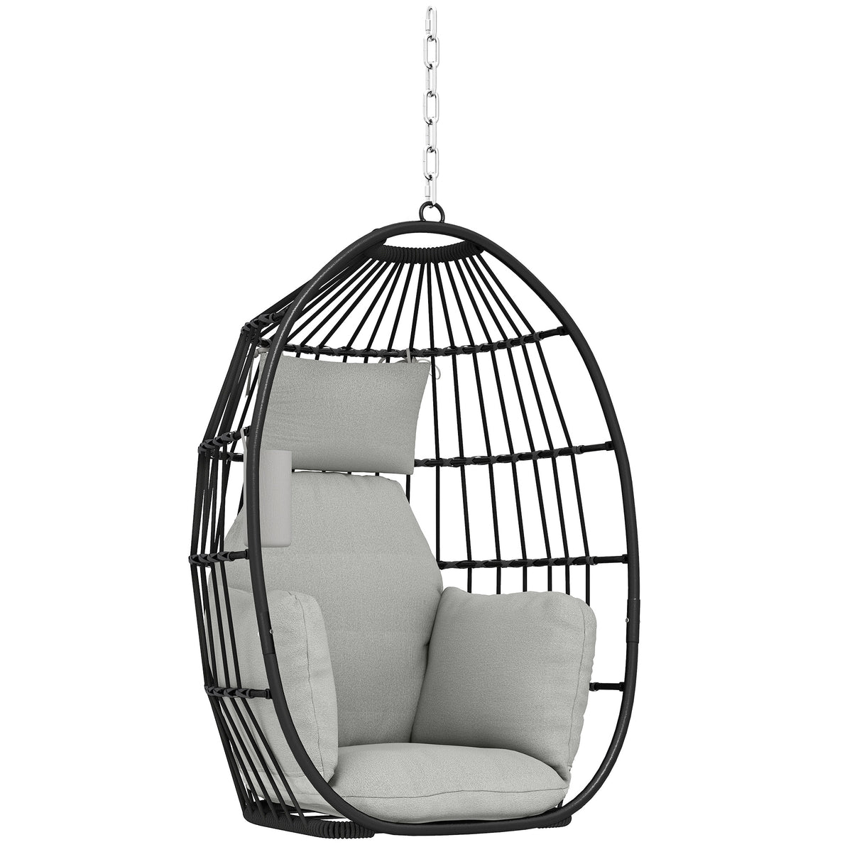 Fauteuil suspendu, fauteuil œuf suspendu, panier pliable, coussins rembourrés, porte-gobelet, oreiller, gris foncé