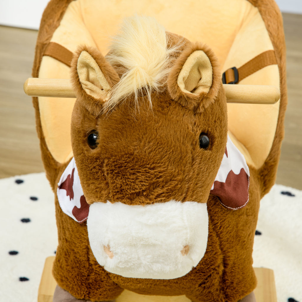 Cheval à bascule jouet à bascule fauteuil intégré ceinture de sécurité fonction sonore hennissement 18-36 mois marron