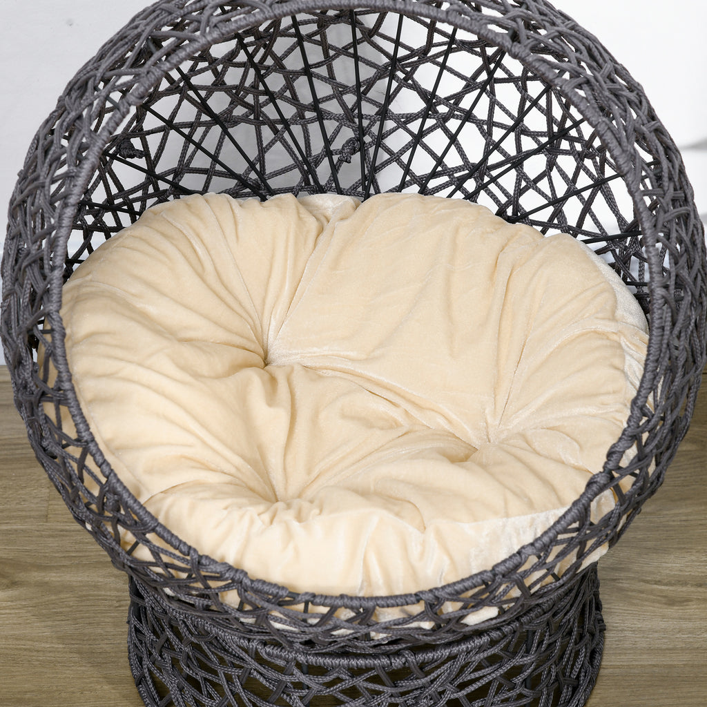 Panier chat lit surélevé chat cosy niche grotte 50 x 50 x 60 cm coussin moelleux crème inclus, corde en polyester violet