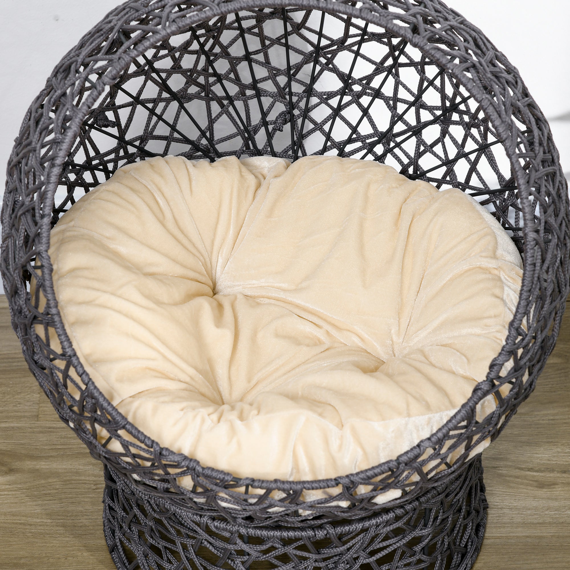 Panier chat lit surélevé chat cosy niche grotte 50 x 50 x 60 cm coussin moelleux crème inclus, corde en polyester violet