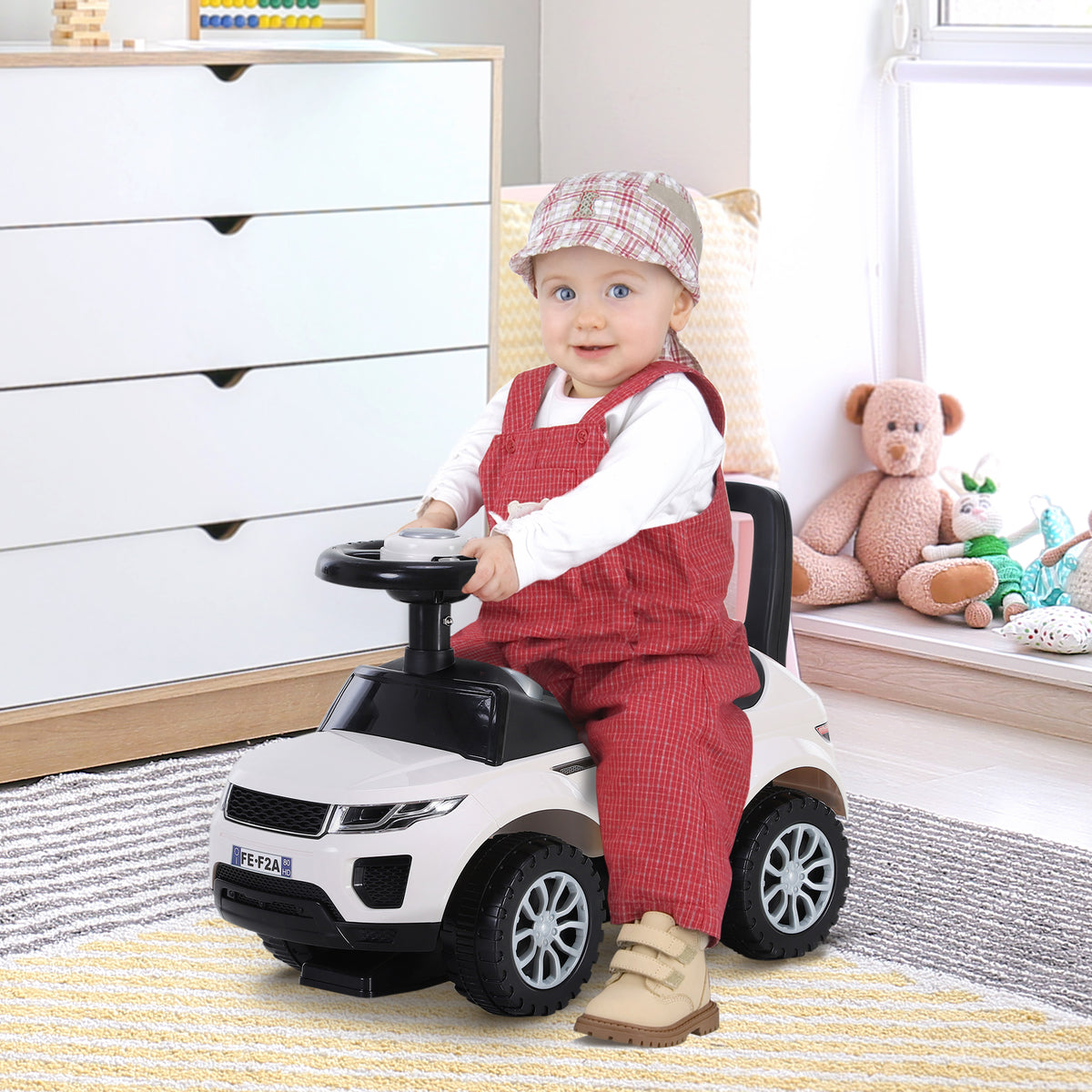 Porteur Enfant Véhicule à Pousser, Porteur Bébé avec Klaxon, Compteurs Factices et Coffre à Jouets, pour Enfants de 12 à 36 Mois, Blanc