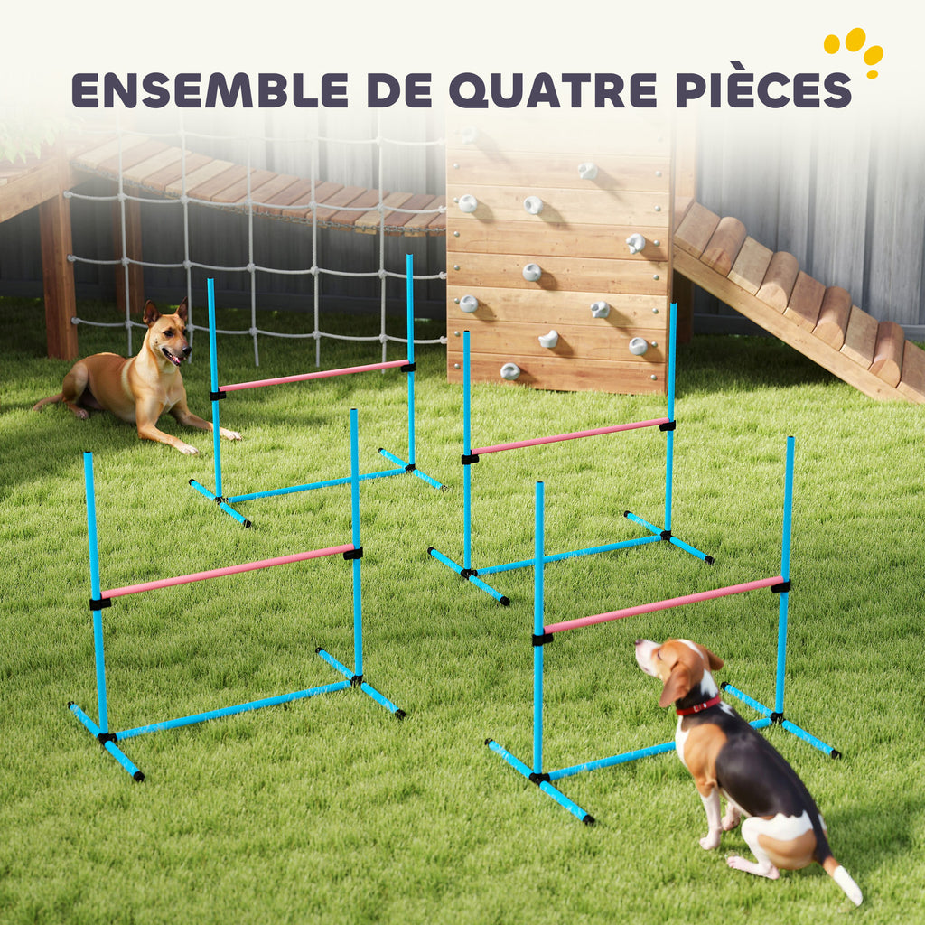 Agility Sport pour Chiens, Set de 4 Obstacles Professionnels avec Système de Maintien au Sol, 99x65x94cm, Bleu Clair
