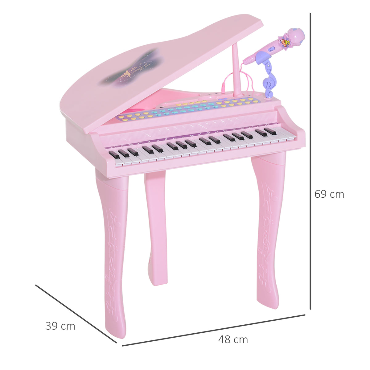 Piano à Queue électronique 37 Touches Multifonctions avec Micro Haut Parleur Rose