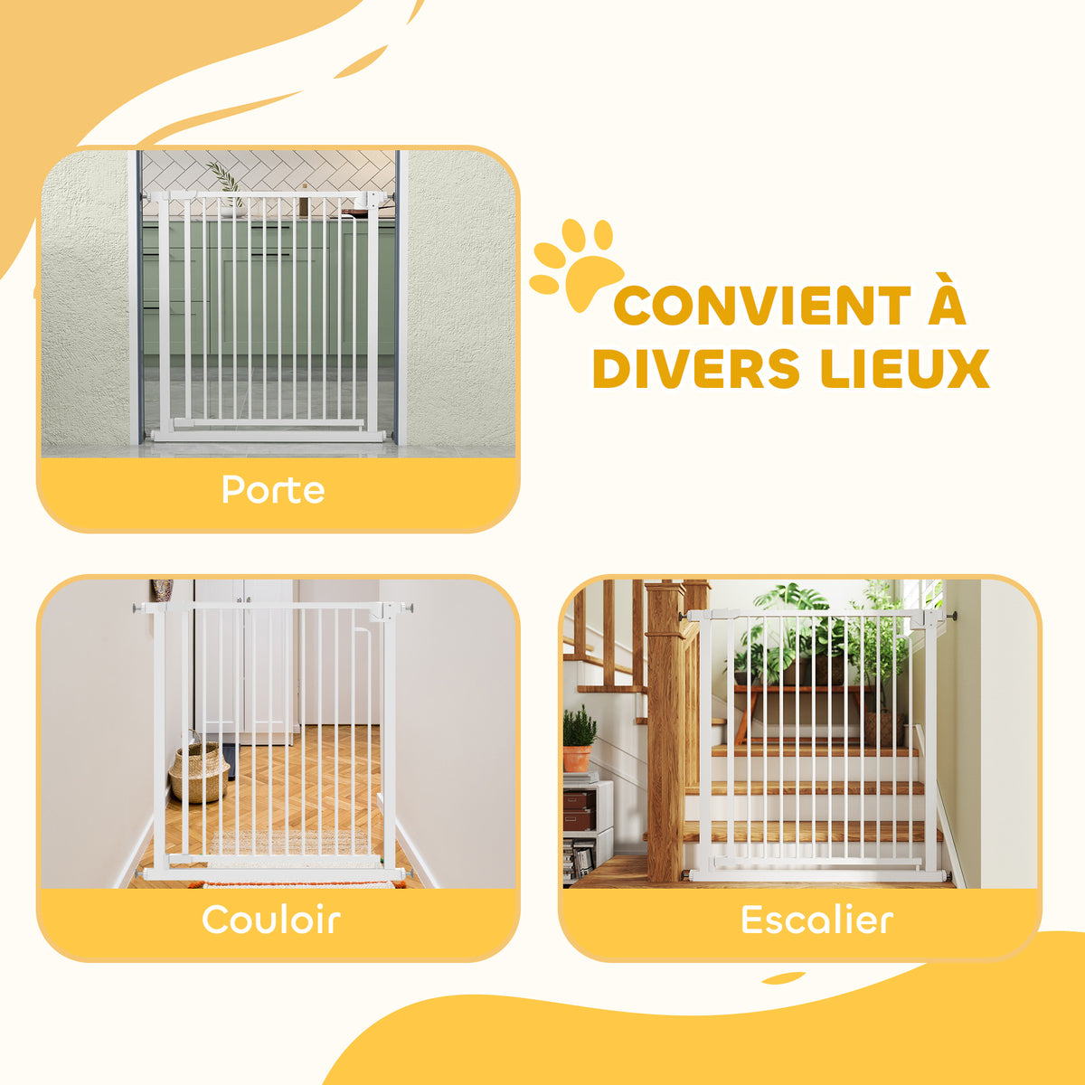 Barrière de sécurité pour chiens et bébés 76 à 80 cm avec extension fixation par pression sans perçage 76 à 80cm blanc