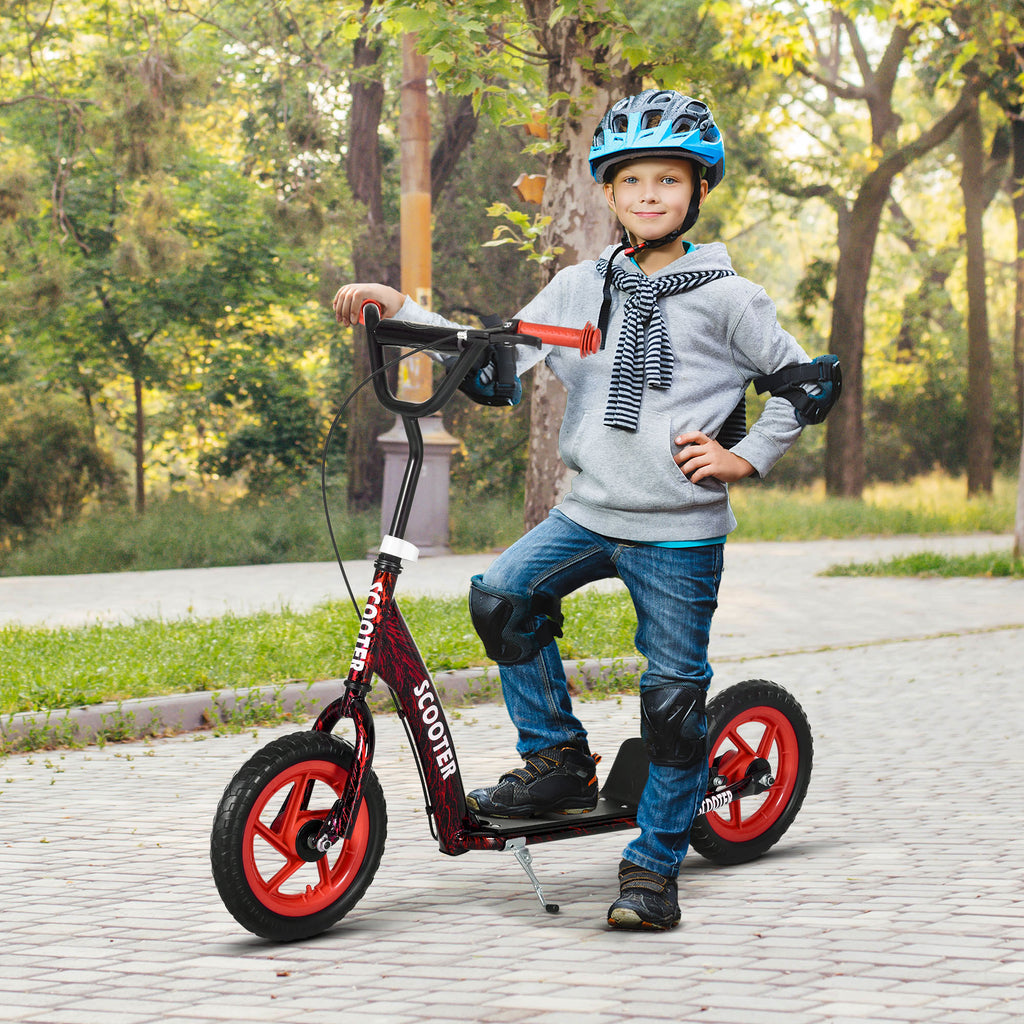 Trottinette patinette scooter enfant grandes roues de 6 à 12 ans hauteur réglable frein arrière béquille rouge