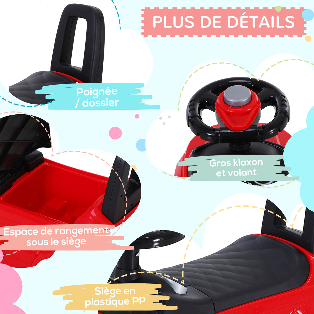 Porteur Enfant Véhicule à Pousser, Porteur Bébé avec Klaxon, Compteurs Factices et Coffre à Jouets, pour Enfants de 12 à 36 Mois, Rouge
