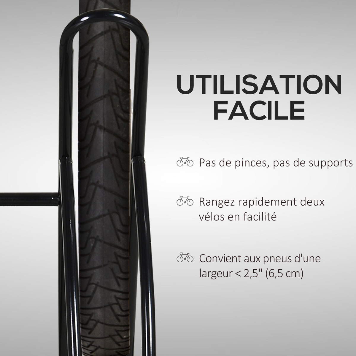Râtelier 2 vélos modulable dim. 54L x 60l x 57H cm acier époxy noir