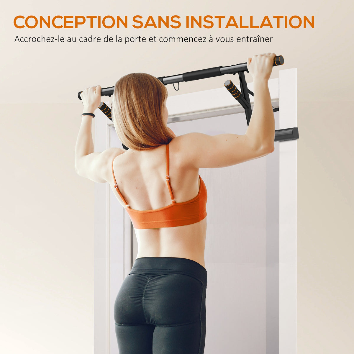 Barre de traction barre traction porte avec bandes de résistance poignées rembourrées 100 x 43 x 27 cm noir
