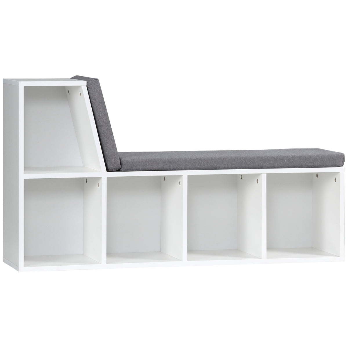 Bibliothèque banc 2 en 1 avec 5 compartiments de rangement et 2 coussins 108 x 30 x 60 cm blanc gris
