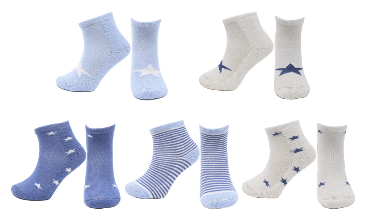 Chaussettes Sans Couture Garçon Coton Écologique - Blanc, Bleu (5 paires)