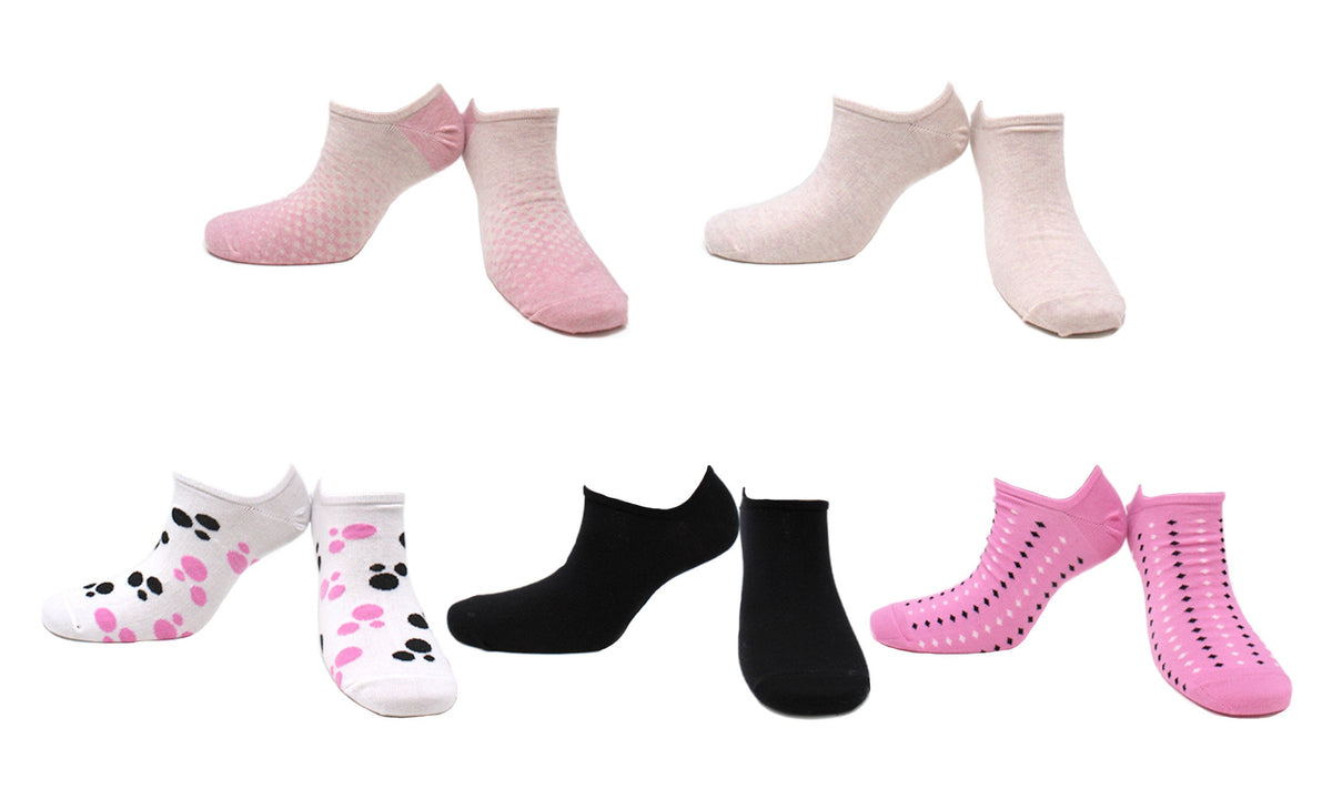 Chaussettes Invisibles Lady Coton Écologique - Rose, Blanc, Noir (5 paires)