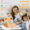 Mini-cuisine en bois jouet enfant avec 12 accessoires poêle spatule condiments fruits légumes - pour 3-5 ans -