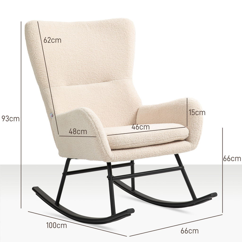 Fauteuil à bascule, chaise à bascule, avec assise de 10 cm d'épaisseur, pieds incurvés en acier, beige et noir