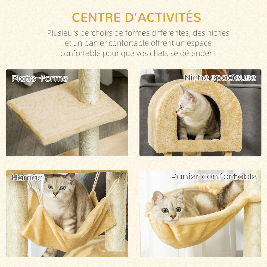 Arbre à chat griffoir arbre à grimper stable à plusieurs niveaux centre d'activités hauteur 98 cm beige