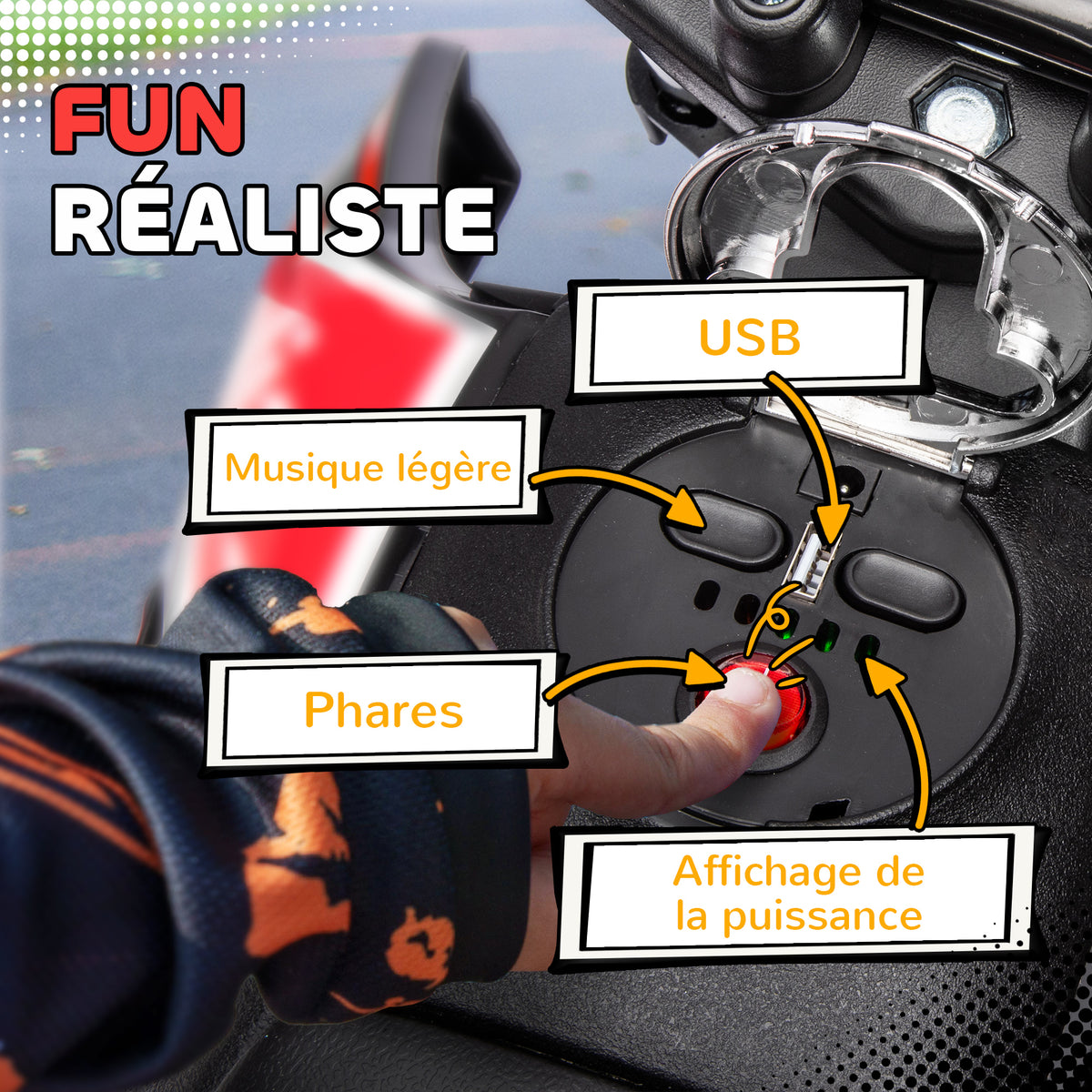 Moto électrique enfants sous licence Aprilia avec 2 moteurs 12V, roues d'entraînement, lumière LED, musique - blanc