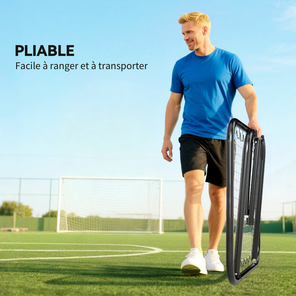 Filet de rebond de football rebondisseur de football ajustable pliable portable 4 piquets de fixations au sol filet de PE noir blanc 78 x 84 x 78 cm
