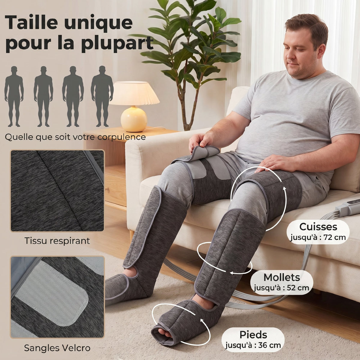 Masseur de jambes, masseur de compression pour les mollets, les genoux, les pieds avec chaleur, 3 modes automatiques