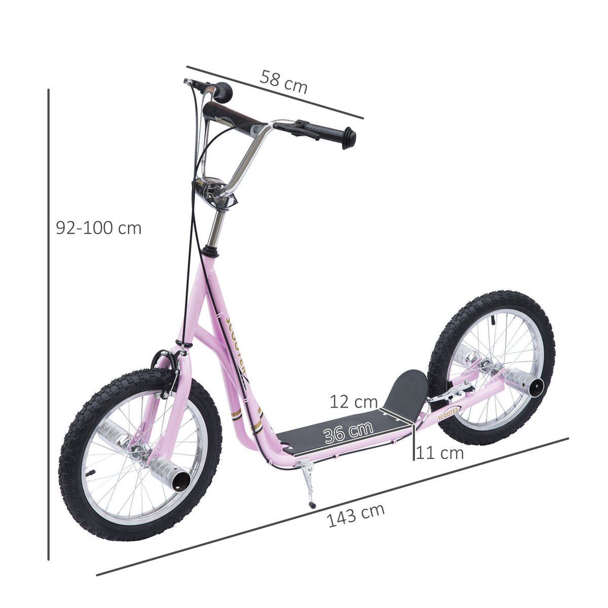 Trottinette patinette Grandes Roues pneumatiques Ø 41 cm avec pegs Rose