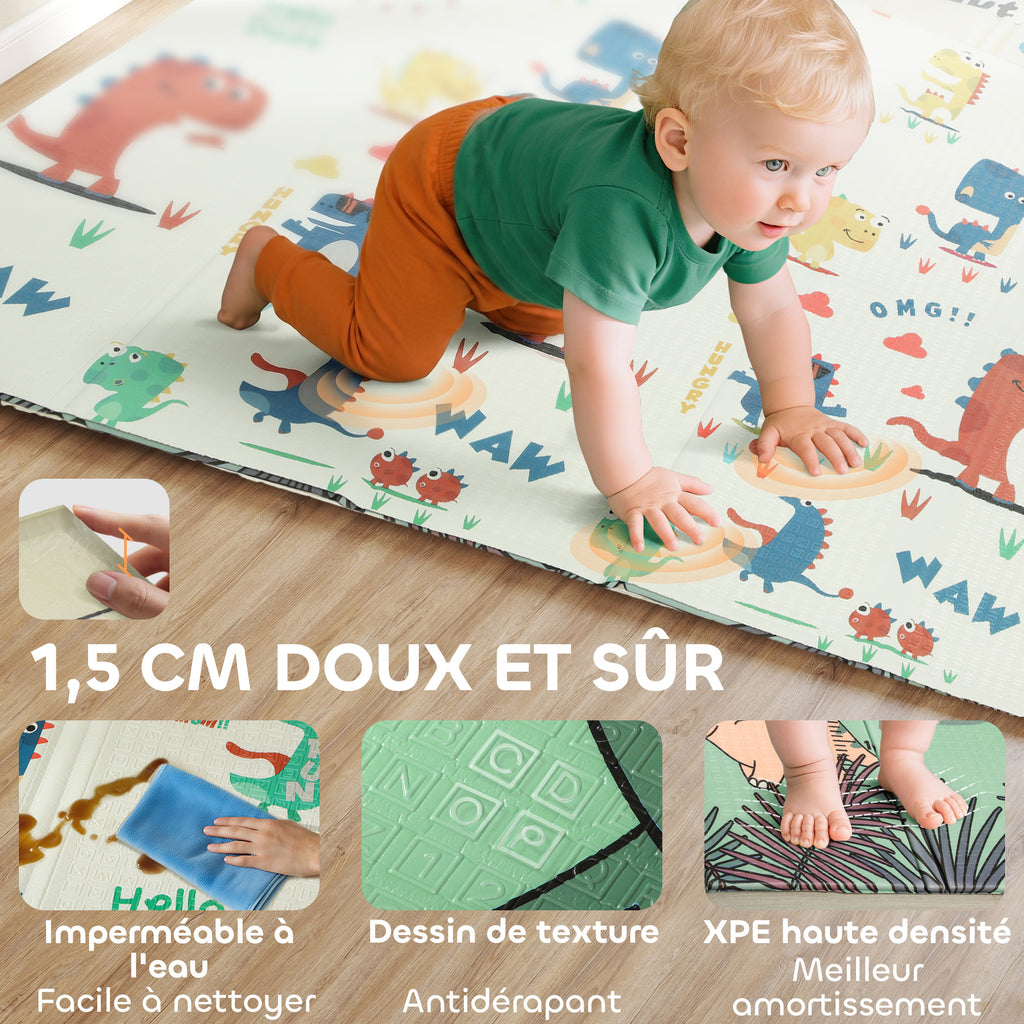 Tapis de jeu pour enfant bebe, tapis d'éveil bébé pliable épais réversible en mousse, 196 x 176 x 1,5 cm, multicolore