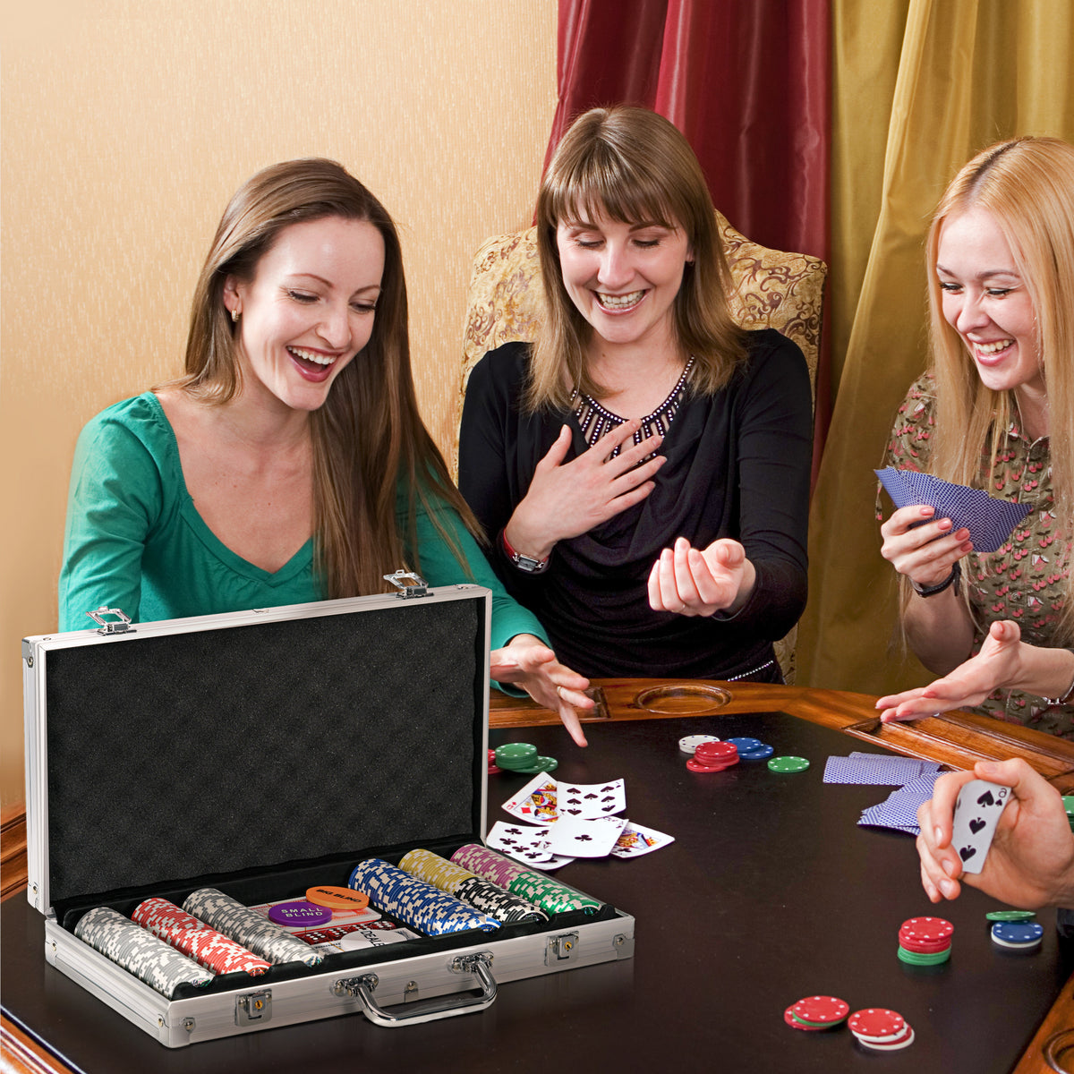 Mallette de Poker Coffret de Poker Complet, verrouillable, avec 300 jetons 2 Jeux de Cartes 3 boutons 1 Tapis en Feutre