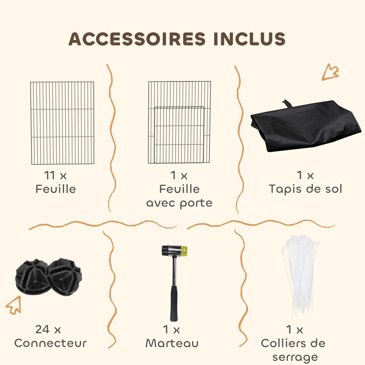 Enclos pour petits animaux, cage à lapin modulable 12 panneaux avec tapis étanche, en acier, 120 x 60 x 40 cm, noir