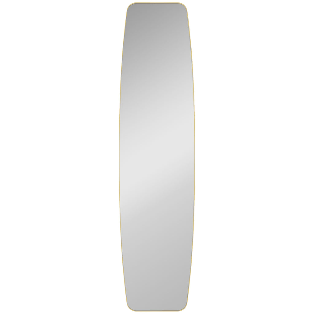 Grand miroir mural ovale 160 x 40 cm, miroir suspendu moderne, cadre en métal et bois, prêt à accrocher, doré
