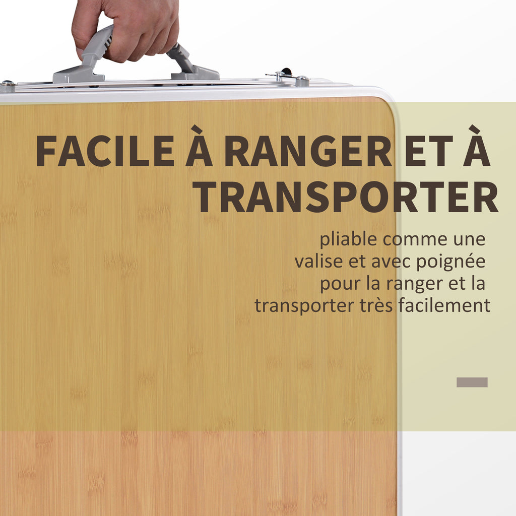 Table Pliante Table de Camping Table de Jardin avec rallonge Hauteur réglable Aluminium MDF Imitation Bambou