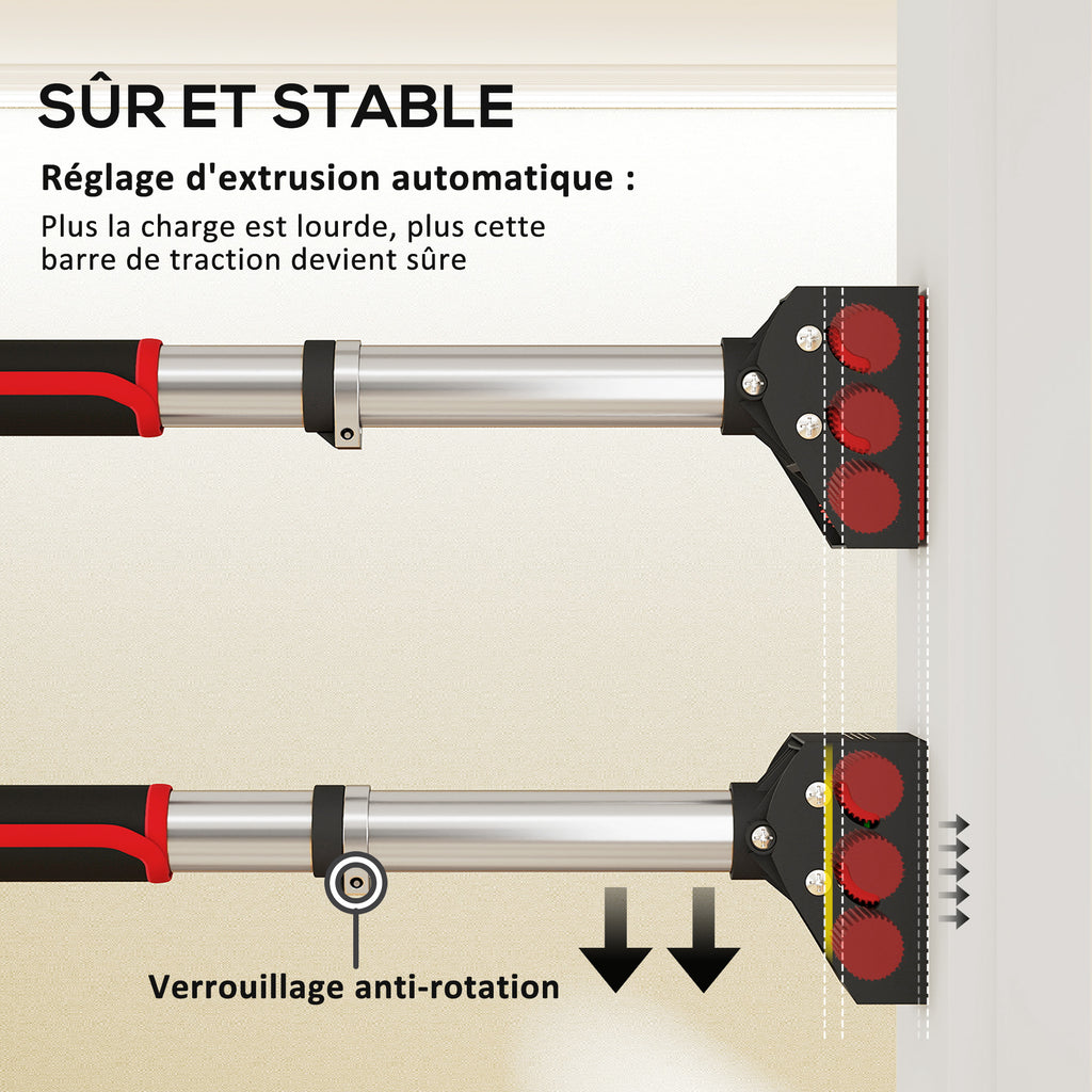 Barre de traction pour porte, barre de musculation pour cadres de porte sans vis - longueur ajustable (92-124cm)