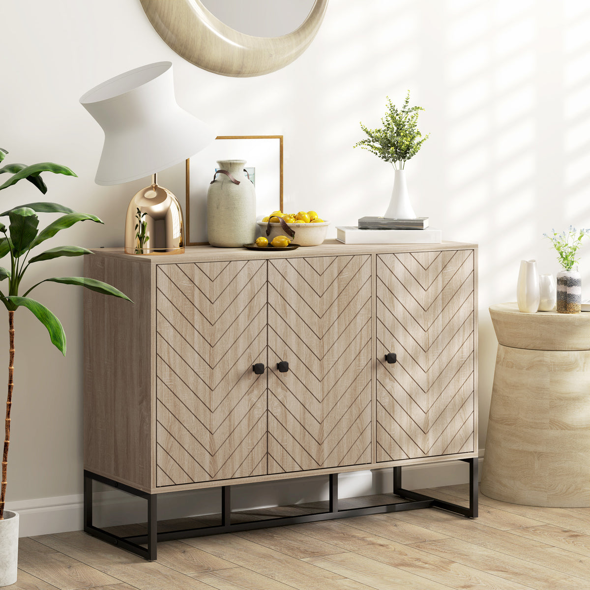 Buffet salon meuble de rangement armoire de cuisine avec placard 2 portes et étagères réglables 108 x 40 x 80 cm, chêne