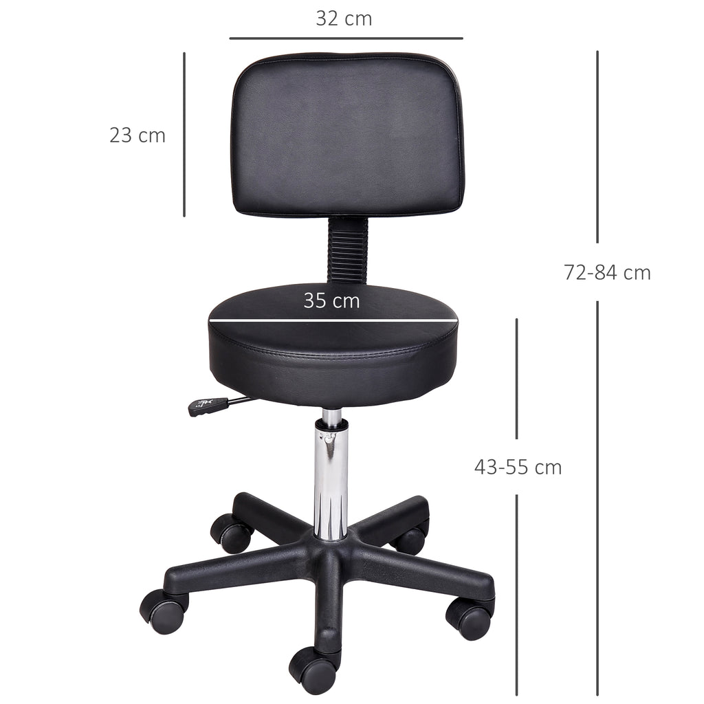 Tabouret massage a roulettes reglable en hauteur pivotant avec dossier ergonomique noir