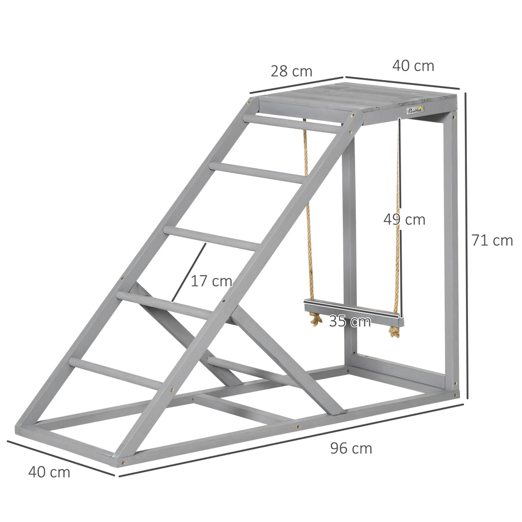 Perchoir en bois pour poule, aire de jeux en bois pour poules avec balançoire, échelle, plateforme, 96 x 40 x 71 cm, gris