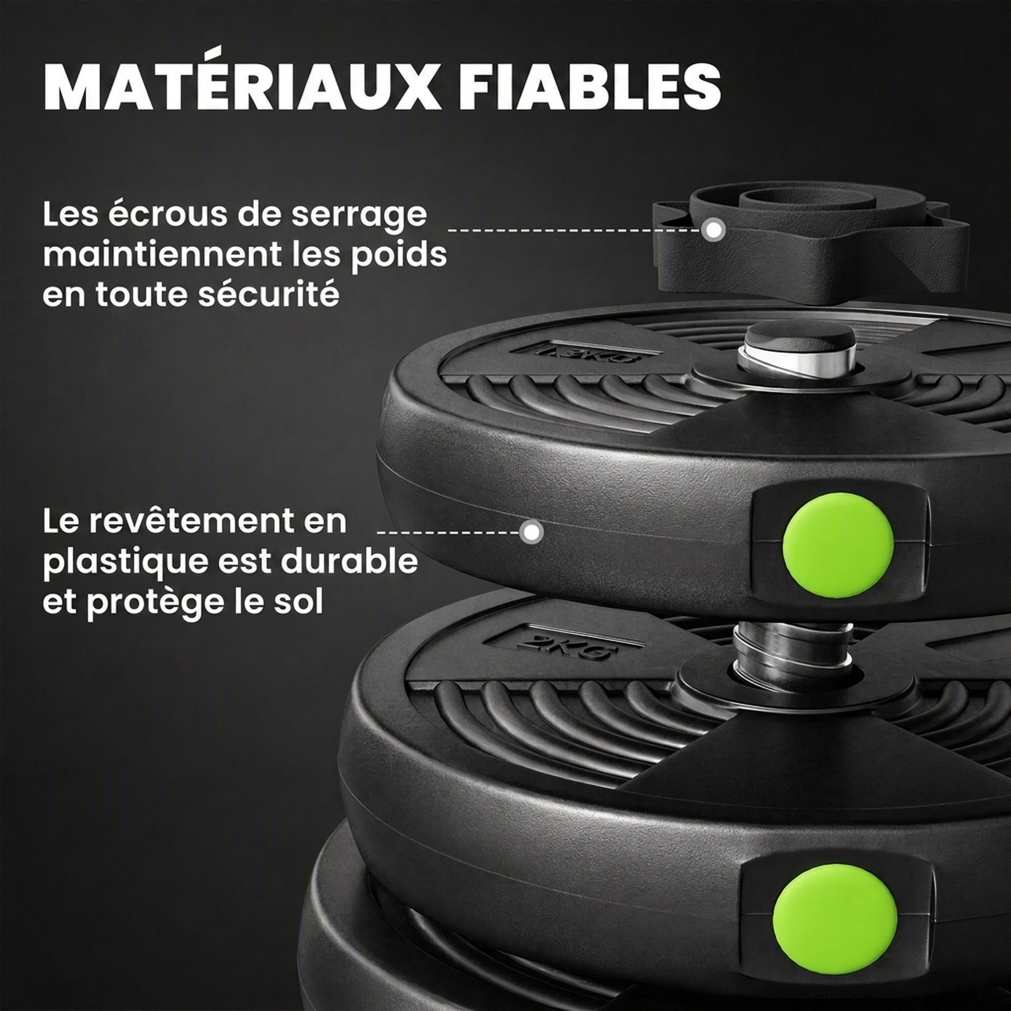Haltères 2 en 1 réglables, haltères libres avec poignées antidérapantes, 30 KG - Barres incluses
