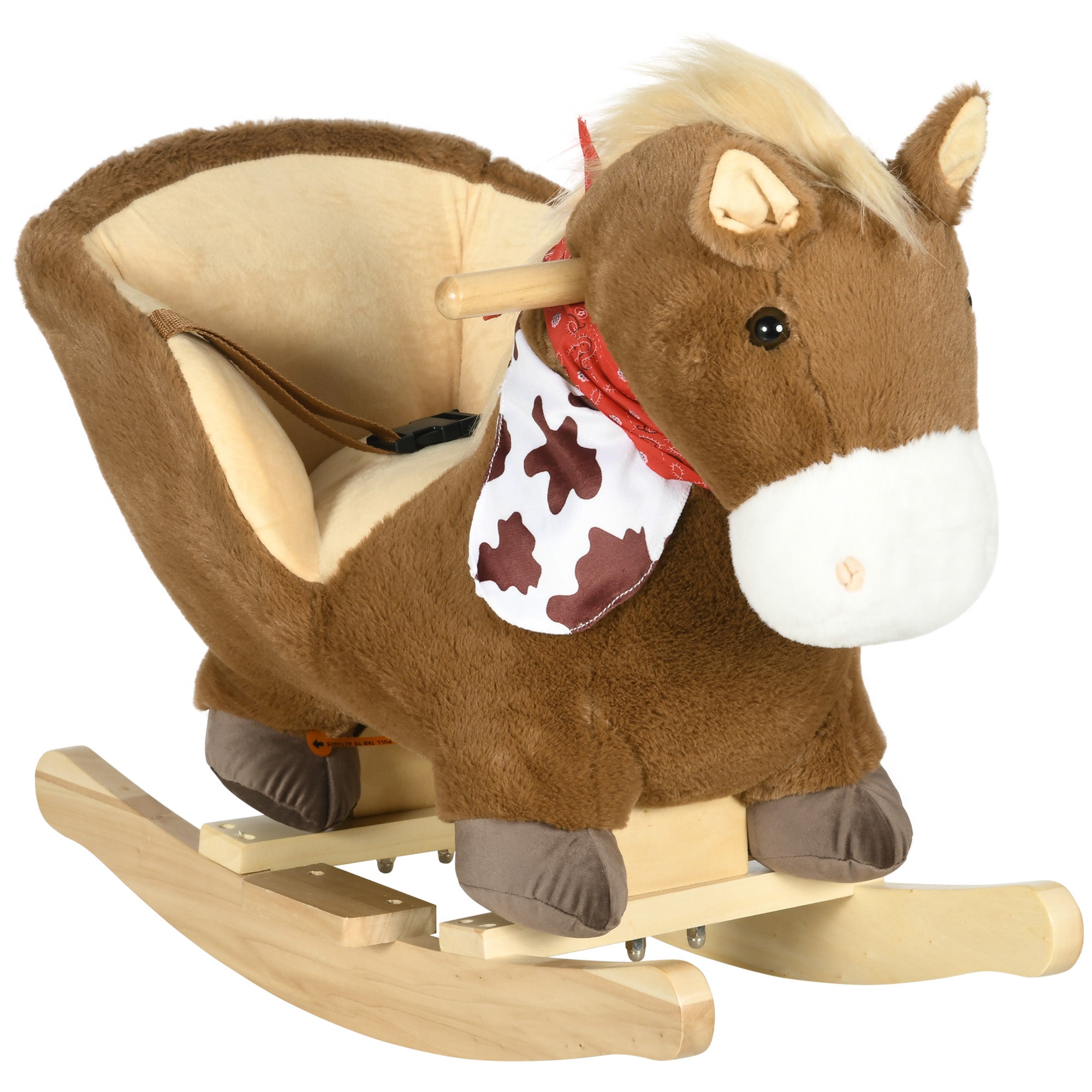 Cheval à bascule jouet à bascule fauteuil intégré ceinture de sécurité fonction sonore hennissement 18-36 mois marron
