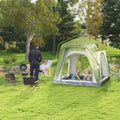 Tente de camping pop-up 3 personnes, dôme familiale avec 4 portes, 4 fenêtres et sac de transport – Vert et gris