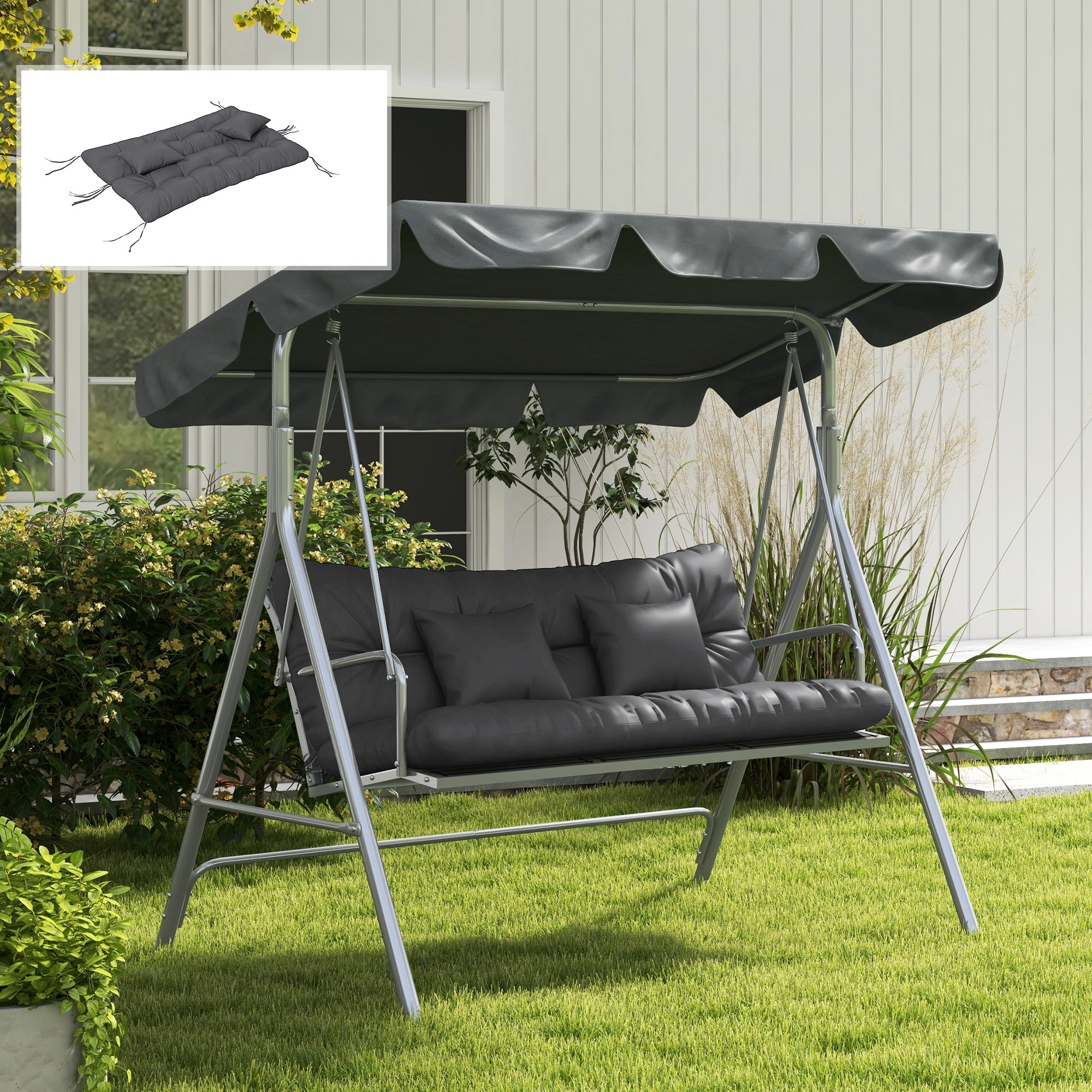Ensemble de 4 coussins d'extérieur pour balancelle de jardin, 1 coussin d'assise coussins de dossier et 2 oreillers