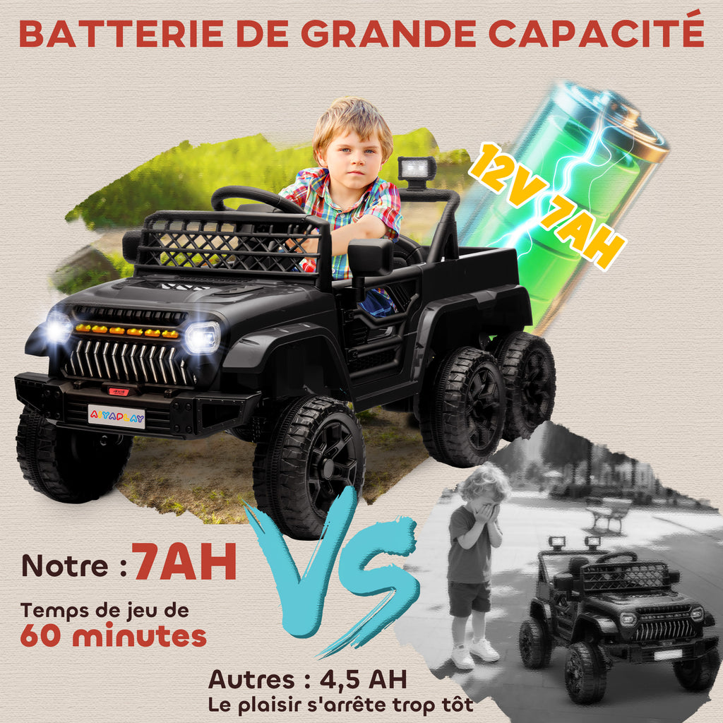 Voiture électrique enfant buggy électrique enfant 2 moteurs 12 V 3 vitesses remorque arrière 122L x 62,5l x 65H cm noir
